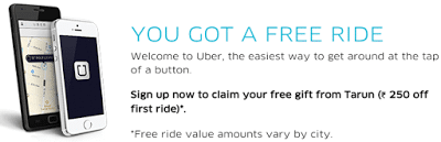Uber India Coupon/Promo Code for Free Rs.250 Ride for New Users